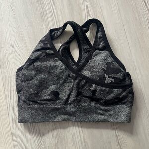 Black and Gray Camouflage Sports Bra
